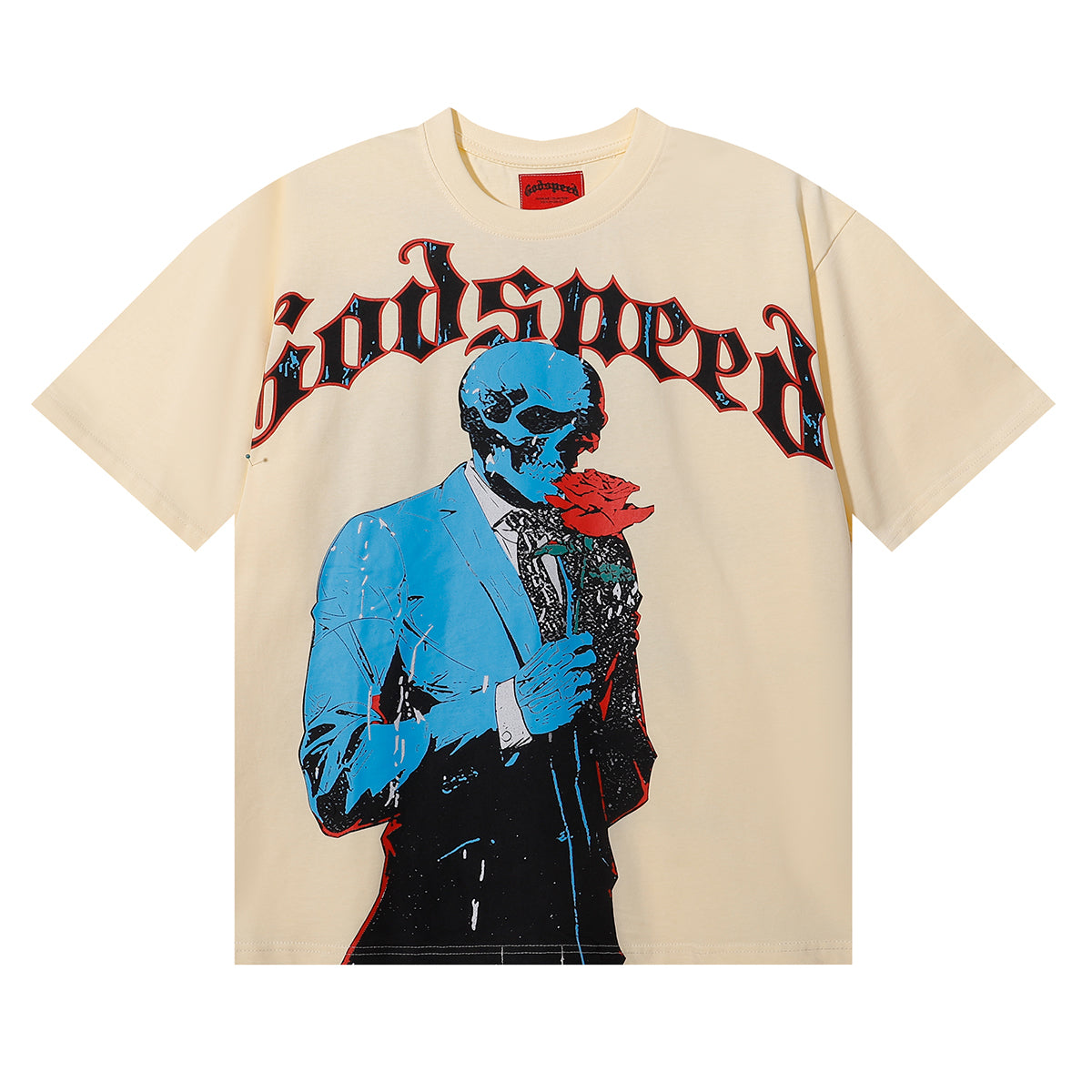 Godspeed T-shirts Skull Gentleman Rose Print Cotton Casual Short Sleeve Men and Women