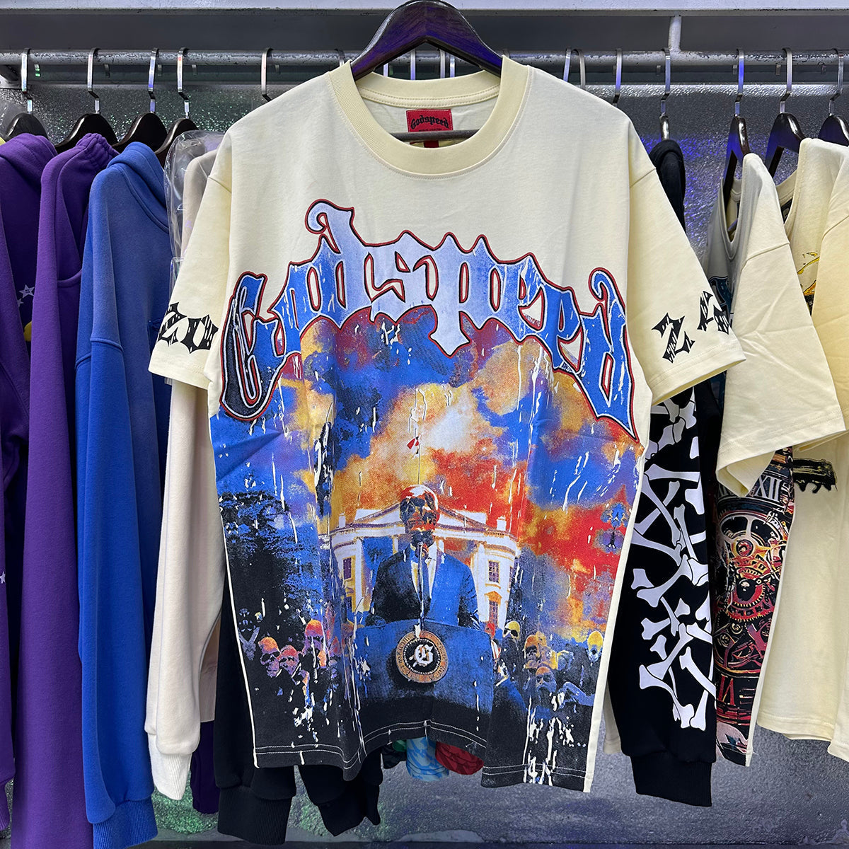 Godspeed T-shirts Speech Skull Printing Cotton Casual Crew Neck Short Sleeve Men and Women