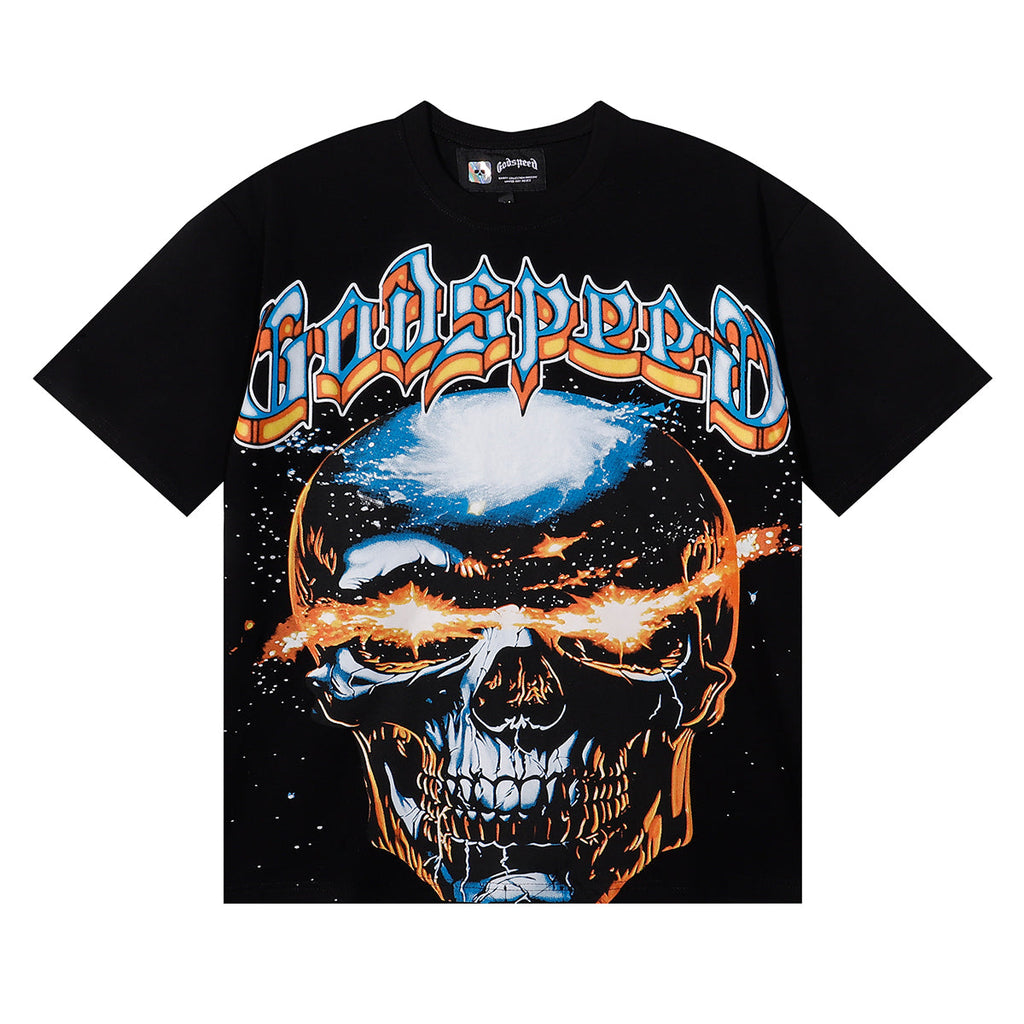 Godspeed T-shirts Star Shock Skull Print Cotton Casual Short Sleeve Men and Women