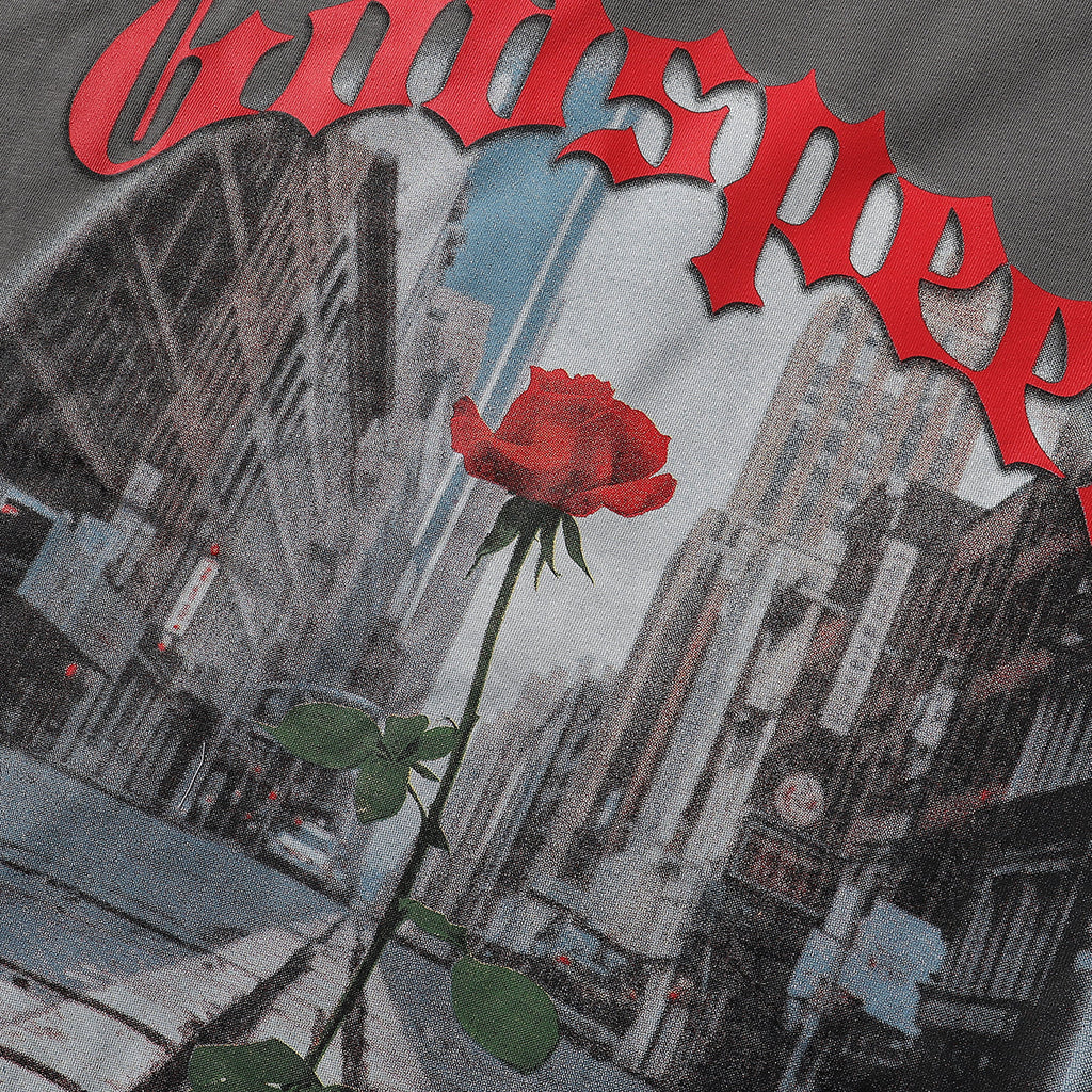 Godspeed T-shirts Street View Rose Print Cotton Casual Short Sleeve Men and Women